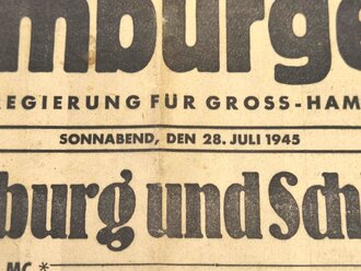 Kriegsende 1945, Neue Hamburger Presse - Zeitung der Militärregierung für Gross-Hamburg und Umgebung "Die Lage in Hamburg und Schleswig Holstein", Nr. 9, 28. Juli 1945, gefaltet, gebraucht