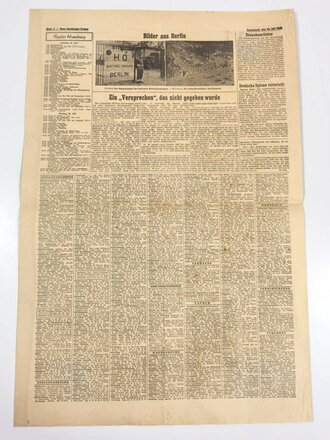 Kriegsende 1945, Neue Hamburger Presse - Zeitung der Militärregierung für Gross-Hamburg und Umgebung "Die Lage in Hamburg und Schleswig Holstein", Nr. 9, 28. Juli 1945, gefaltet, gebraucht