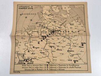 Luftlagekarte der Hamburger Zeitung, 1940er, 38 x 40 cm, gefaltet, guter Zustand
