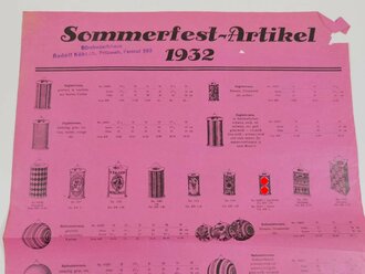 Werbeblatt "Sommerfest-Artikel 1932", Laterne mit Hakenkreuzen, Pritzwalk, ca. 52 x 39 cm, gefaltet, gebraucht