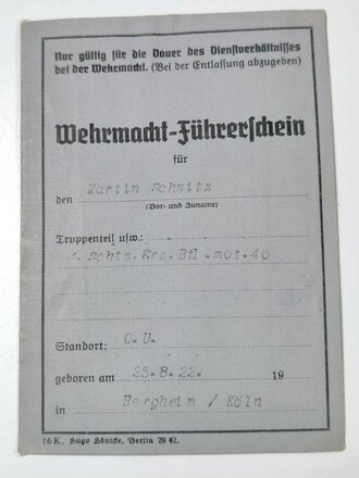 Papiernachlass eines Angehörigen der Panzer Aufklärungs Abteilung 17 mit dem seltenen "Ausweis für Grabenkämpfer"