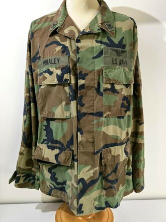 U.S.Navy Coat, hot weather, woodland camouflage pattern, combat. Used, size Large