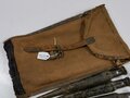 Frankreich 2. Weltkrieg?, Zeltbesteck, Tasche mit 7 Stahlheringen "ADRO", 28 x 15 cm, Hering 24 cm, gebraucht