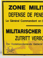 Verbotsschild "Terrain Militaire - Acces Interdit", gez. der Kommandierende General der Französischen Kräfte in Deutschland, ca. 70 x 40 cm, gebraucht