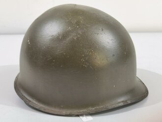 U.S. WWII steel helmet, front seam, reused after WWII, overpainted