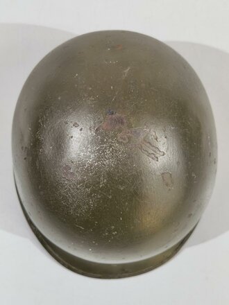 U.S. WWII steel helmet, front seam, reused after WWII, overpainted