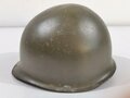 U.S. WWII steel helmet, front seam, reused after WWII, overpainted