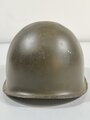 U.S. WWII steel helmet, front seam, reused after WWII, overpainted