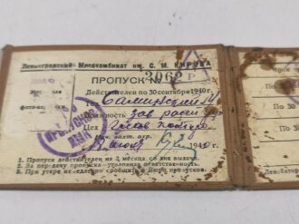 Russland 2. Weltkrieg, Sowjetunion, Pass mit Metallmarke, Leningrad Mjasokombinat, datiert 1940/41