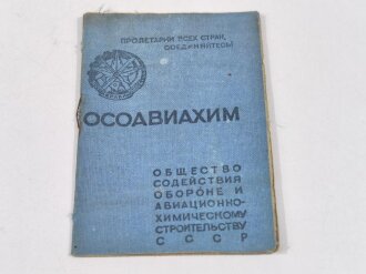Russland vor 1945, Sowjetunion, Mitgliedsausweis "Gesellschaft zur Förderung der Verteidigung, des Flugwesens und der Chemie", datiert 1938