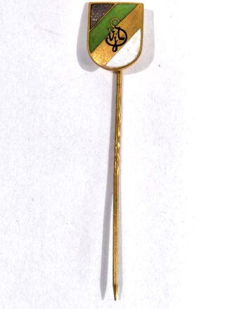 Anstecknadel, Wappen Studentenverbindung mit Zirkel "?-grün-gold-weiß", ca. 1,5 x 1,3 cm, gebraucht