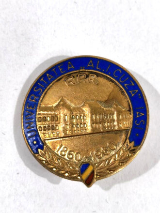 Rumänien, Metallabzeichen "Universitatea AL.I. Cuza Iasi - R.P.R. 1860-1960", Universität Alexandru Ioan Cuza Iasi, ca. 2,5 cm, gebraucht