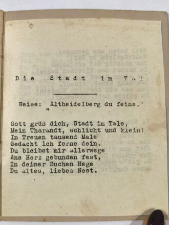 Studentenverbindung/Burschenschaft, Liederbuch, 32 Seiten, Frankfurt/Heidelberg/Tharandt/Dresden, mit Extra-Liedblatt von (Prof.) Dr. Georg Oertel, Universität Mainz, 14 x 11 cm