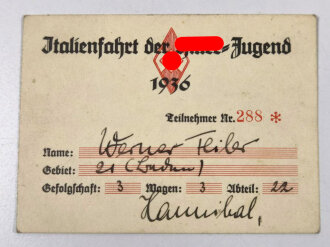 Italienfahrt der Hitler Jugend 1936. Konvolut eines Teilnehmer des Deutschen Jungvolk Fahnlein 2/1/170 Offenburg Ost.