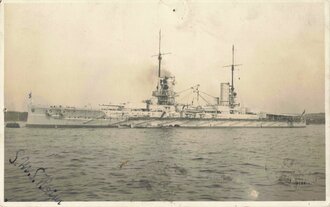 Fotopostkarte, Kaiserliche Marine, Aufnahme der SMS Kaiser, Großlinienschiff der Kaiser-Klasse, Kiel 1914, 9 x 14 cm