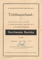 Verleihungsurkunde " der Oberfeldwebel Willi Kurzweg 9./ Kampfgeschwader Boelke Nr.27 ist berechtigt, das Ärmelband Geschwader Boelcke zu tragen." DIN A5 Vordruck, ausgestellt 18.Juli 1944.