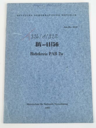 Nationale Volksarmee der DDR, Dienstvorschrift "DV-41/56 Richtkreis PAB 2a" datiert 1968 mit 32 Seiten