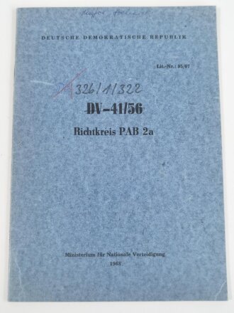 Nationale Volksarmee der DDR, Dienstvorschrift "DV-41/56 Richtkreis PAB 2a" datiert 1968 mit 32 Seiten