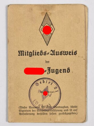 HJ-Mitgliedausweis, Gebiet 21 (Baden) Weinheim, 25....