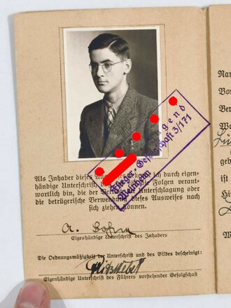 HJ-Mitgliedausweis, Gebiet 21 (Baden) Weinheim, 25. Oktober 1937, DIN A7, gebraucht