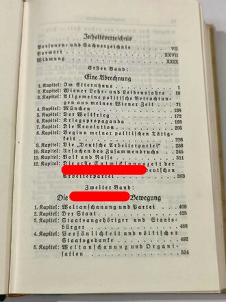 Adolf Hitler " Mein Kampf", Hochzeitsausgeb der Amtverwaltung Wadgassen 1939.  Die beiden Seiten nach der Widmung leicht defekt, sonst einwandfreier Zustand. Im Schuber