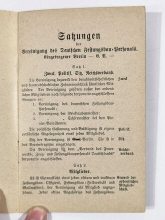 Mitgliedsbuch der "Vereinigung des Deutschen Festungsbaupersonals", Ortsgruppe Friedrichsdorf, ohne Jahr, guter Zustand