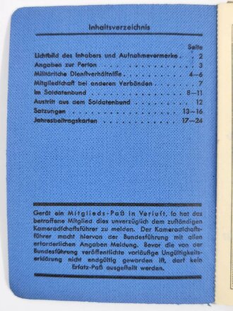 Mitglieds-Paß "Soldatenbund e.V.", mit...