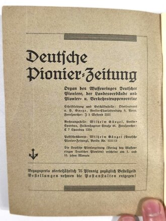 "Anschriften-Verzeichnis des Waffenringes Deutscher Pioniere e.V.", Stempel "Verein d. Pioniere u. Verkehrstruppen Darmstadt", 64 Seiten, Berlin Spandau 1936, 12 x 15,5 cm, guter Zustand