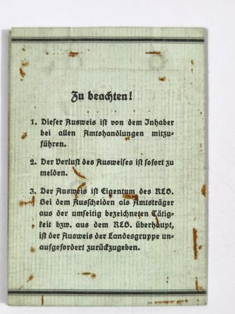 Ausweis eines Architekten für den Reichsluftschutzbund Landesgruppe Hessen/Rheinland-Süd mit Werkluftschutzausweis (IG Farben Werk Mainkur) und "Belehrung über Dienstpflicht"