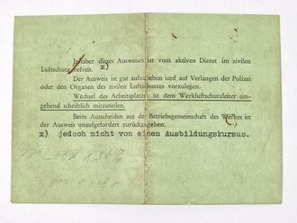 Ausweis eines Architekten für den Reichsluftschutzbund Landesgruppe Hessen/Rheinland-Süd mit Werkluftschutzausweis (IG Farben Werk Mainkur) und "Belehrung über Dienstpflicht"