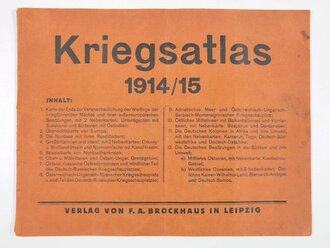 Kriegsatlas 1914/15, 12 Seiten, 22 x 29 cm, gebraucht, fleckig, gefaltet