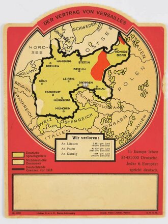 Lehrmittel "Der Vertrag von Versailles", mit Stundenplan und Lineal, Lindner Berlin/Ratibor, 1930er Jahre, 12 x 16 cm, guter Zustand