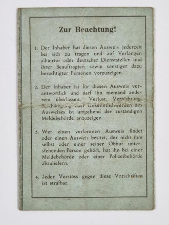 Nachkrieg, Personalausweis für die Britische Zone, Weidenau (Kreis Siegen), gebraucht