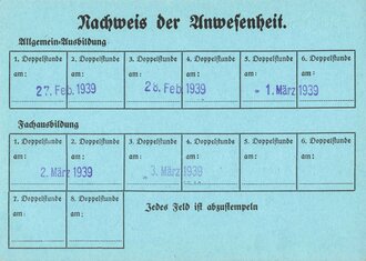 Reichsluftschutzbund, Bescheinigung über Teilnahme an Lehrgängen für Selbstschutzkräfte, Würzburg 1939, 10,5 x 15 cm, gebraucht