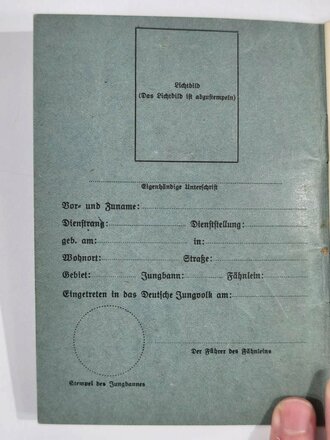 HJ-Leistungsbuch mit Lichtbild, Bann 80 Wiesbaden, Leistungsabzeichen in Bronze und HJ SChießauszeichnung eingetragen, Gutschein für Anstecknadel zum Leistungsabzeichen in Bronze, guter Zustand