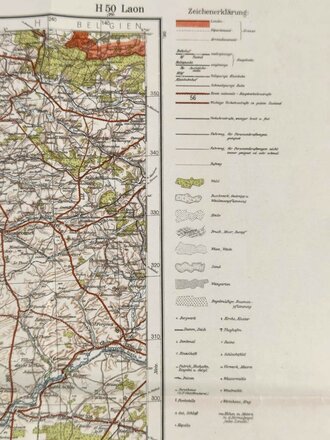 Landkarte Frankreich, "H 50 Laon", Sonderausgabe! Nur für den Dienstgebrauch, 1:300.000, datiert 1.3.1940, 50 x 64 cm, guter Zustand, gefaltet