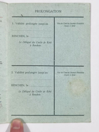 Nachkrieg, Passierschein für Kehl, Französische Besatzungszone, 13. Dezember 1951, gebraucht