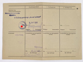 UK-Karte von "Rüstungskommando Freiburg" für einen Gefreiten des Infanterieregiments 17, Freiburg i. Br. 1944, gebraucht