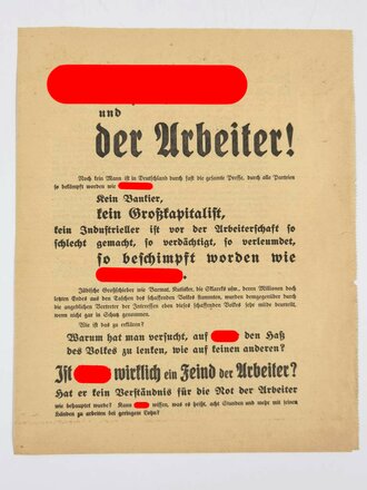 Wahlwerbung/Flugblatt "Adolf Hitler und der Arbeiter!", NSDAP Liste 1, Reichstagswahl 5. März 1933, Faltblatt ca. 32 x 26 cm, gebraucht, guter Zustand