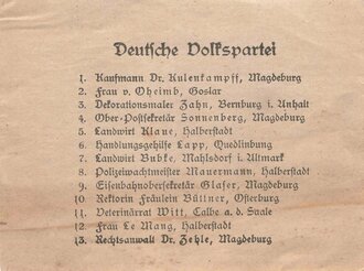 Wahlzettel DVP "Deutsche Volkspartei", 9 x 11,5 cm