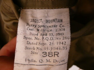 US Army WWII, Jacket Mountain, 1942 dated, vgc