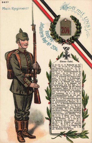 Ansichtskarte "Mein Regiment Gott mit uns Reserve-Infanterie-Regt. Nr. 204"