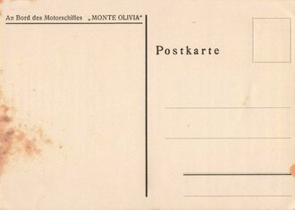 KdF, Ansichtskarte mit Speisefolge, 38. Seereise mit dem M.S. "Monte Olivia", 10. August 1934, ca. 10.5 x 15 cm, guter Zustand