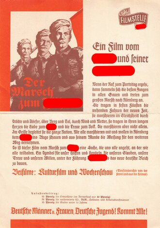 HJ, Film-Werbeblatt, "Der Marsch zum Führer - Ein Film vom Führer und seiner Hitlerjugend", Gau-Filmstelle NSDAP, DIN A4, gefaltet, sehr guter Zustand