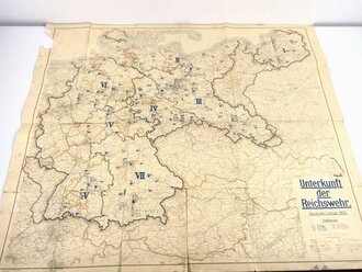 Reichswehr, Karte "Unterkunft der Reichswehr", Stand vom 1. Januar 1933, 1:1.000.000, 107 x 127, stark gebraucht, Teile geklebt und ausgerissen aber vollständig