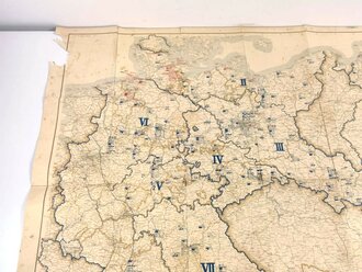 Reichswehr, Karte "Unterkunft der Reichswehr", Stand vom 1. Januar 1933, 1:1.000.000, 107 x 127, stark gebraucht, Teile geklebt und ausgerissen aber vollständig