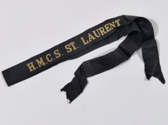 Canada WWII, Royal Canadian Navy, Cap Tally//Mützenband "H.M.C.S. ST. LAURENT", 1930-1945, 108 cm, gebraucht, fleckig