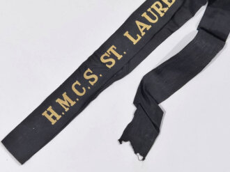 Canada WWII, Royal Canadian Navy, Cap Tally//Mützenband "H.M.C.S. ST. LAURENT", 1930-1945, 108 cm, gebraucht, fleckig