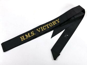 British Royal Navy, Cap Tally/Mützenband "H.M.S. VICTORY", nach 1945, 96 cm, gebraucht, fleckig