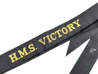 British Royal Navy, Cap Tally/Mützenband "H.M.S. VICTORY", nach 1945, 96 cm, gebraucht, fleckig